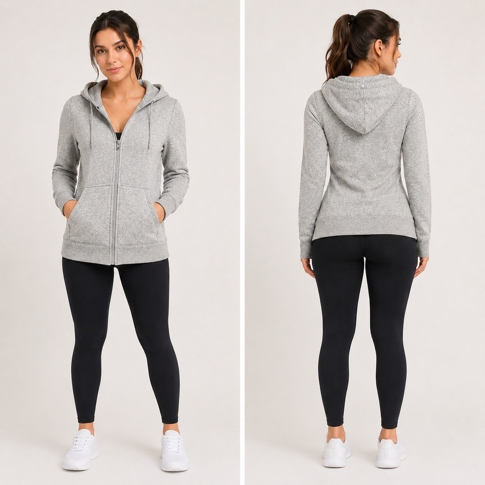 Figs Heather Gray Zip-Up Hooded Utility Jacket